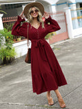 SHEIN Clasi Flounce Sleeve Ruffle Hem Belted Dress
