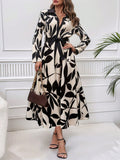 SHEIN Clasi Women's Contrast Color Printed Simple Casual Long Sleeve Dress