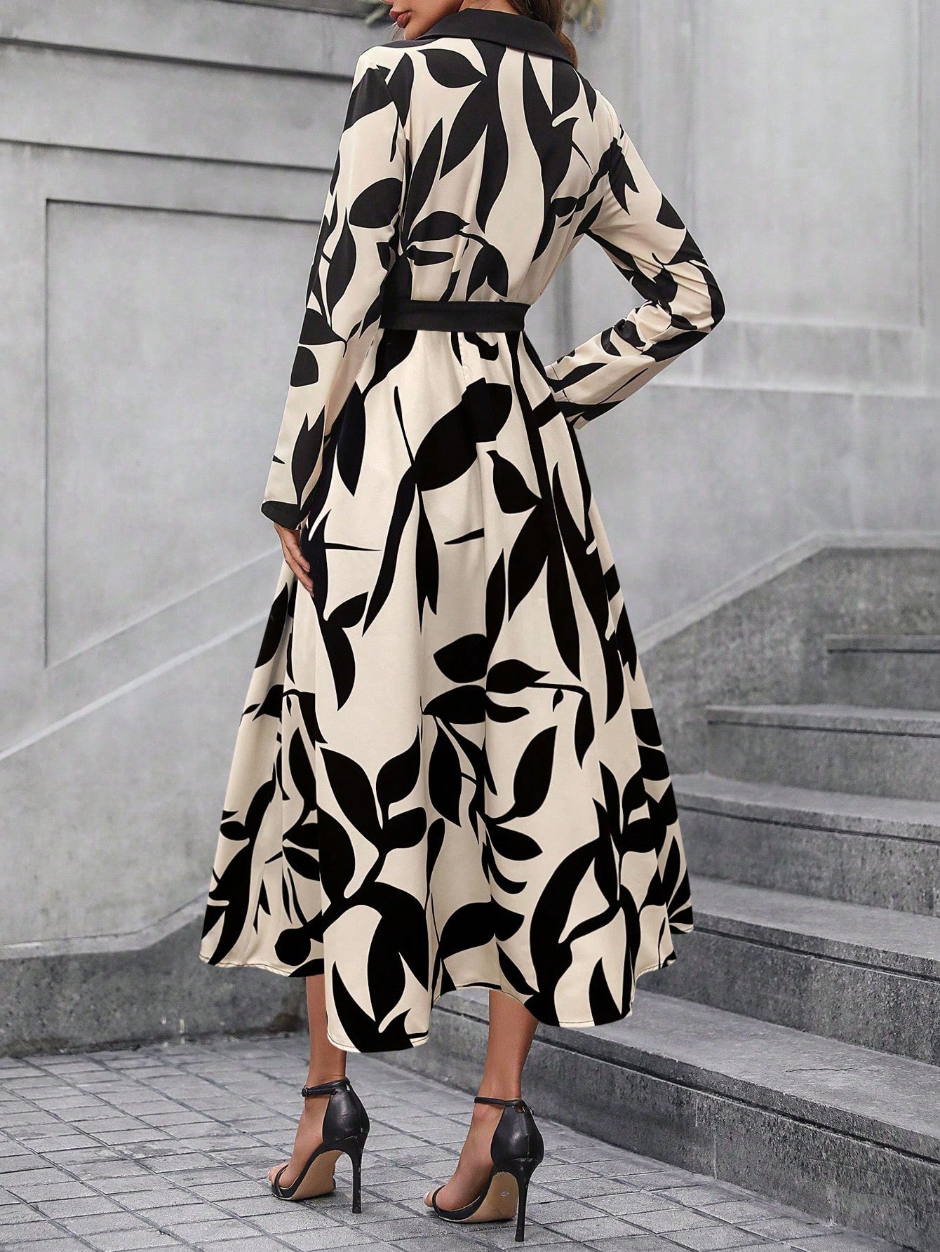 SHEIN Clasi Women's Contrast Color Printed Simple Casual Long Sleeve Dress