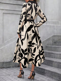 SHEIN Clasi Women's Contrast Color Printed Simple Casual Long Sleeve Dress