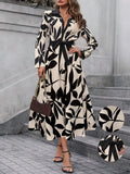 SHEIN Clasi Women's Contrast Color Printed Simple Casual Long Sleeve Dress