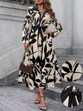 SHEIN Clasi Women's Contrast Color Printed Simple Casual Long Sleeve Dress