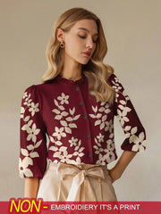 SHEIN Clasi Women's Elegant Commuting Floral Print Puff Sleeve Blouse