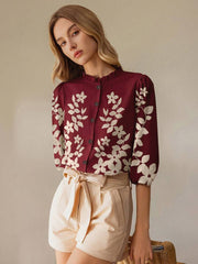 SHEIN Clasi Women's Elegant Commuting Floral Print Puff Sleeve Blouse