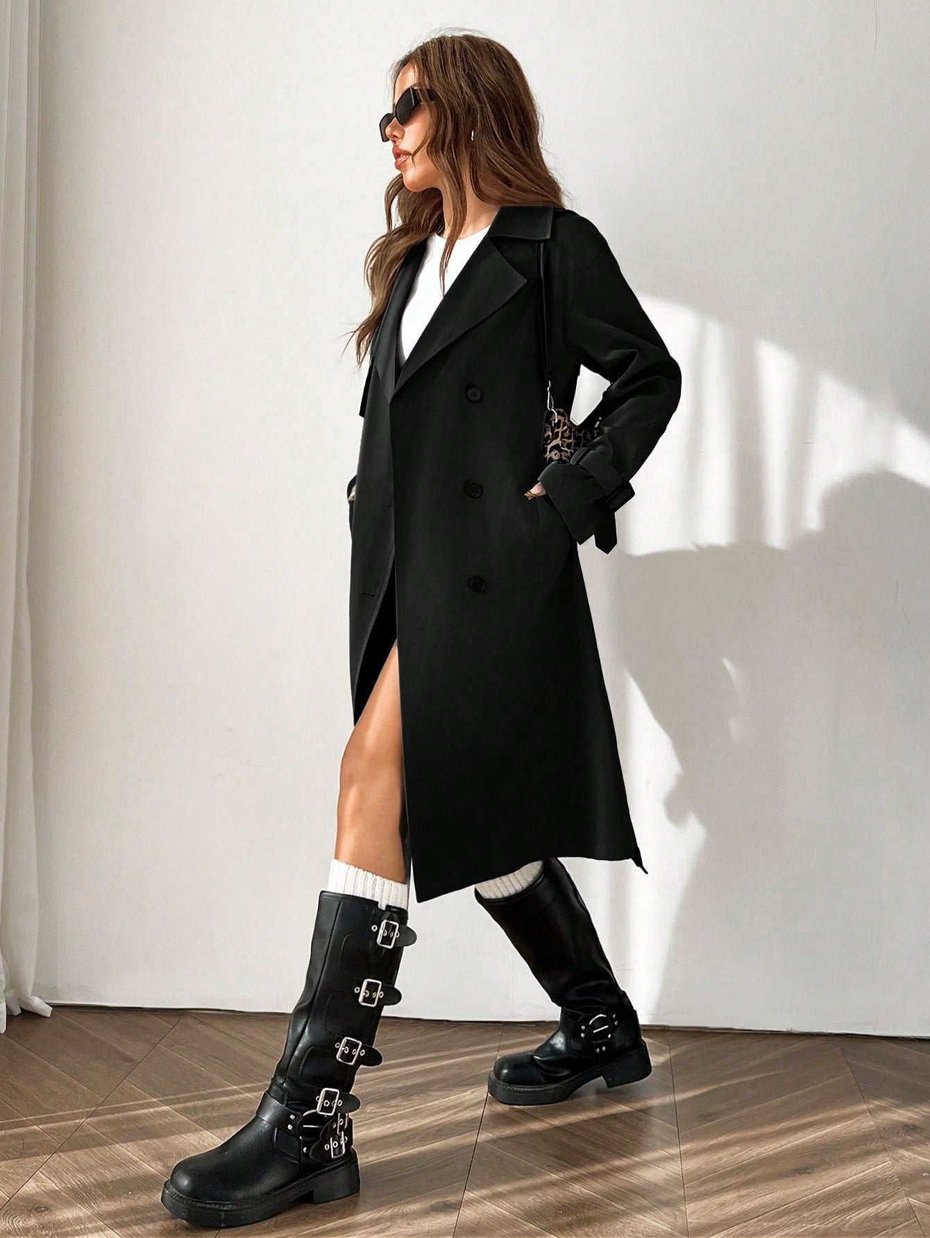 Plain Button Long Coat