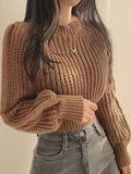 SHEIN EZwear Women's Round Neck Solid Color Casual Long Sleeve Pullover Sweater