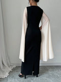 SHEIN Elenzya Women's Round Neck Long Sleeve Slit Color Blocking Fitted Dress