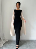 SHEIN Elenzya Women's Round Neck Long Sleeve Slit Color Blocking Fitted Dress