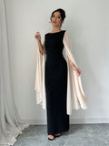SHEIN Elenzya Women's Round Neck Long Sleeve Slit Color Blocking Fitted Dress