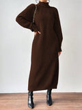 SHEIN Essnce Casual Daily Solid High Neck Loose Raglan Sleeve Sweater Dress