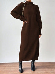 SHEIN Essnce Casual Daily Solid High Neck Loose Raglan Sleeve Sweater Dress