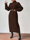 SHEIN Essnce Casual Daily Solid High Neck Loose Raglan Sleeve Sweater Dress