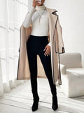 SHEIN Essnce Colorblock Edging Belted Woolen Coat With Double Pockets