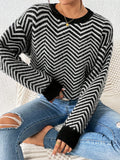 SHEIN Essnce Round Neck Wave Texture Knitted Sweater