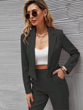 SHEIN Essnce Solid Single Button Crop Blazer And Slant Pocket Tailored Pants