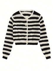 SHEIN Essnce Striped Pattern Button Front Cardigan