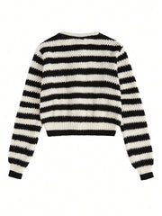 SHEIN Essnce Striped Pattern Button Front Cardigan