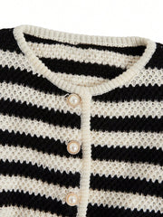 SHEIN Essnce Striped Pattern Button Front Cardigan
