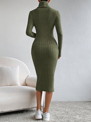 Turtleneck Ribbed Knit Bodycon Dress