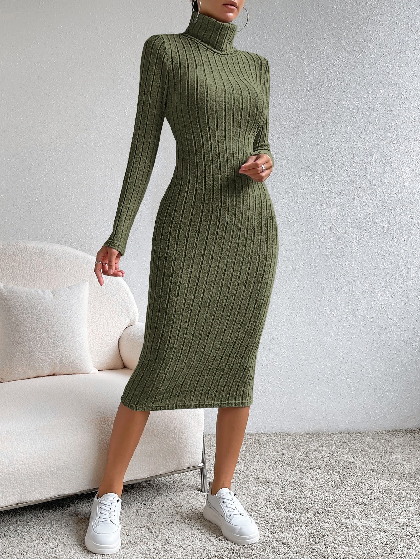 SHEIN Essnce Turtleneck Ribbed Knit Bodycon Dress