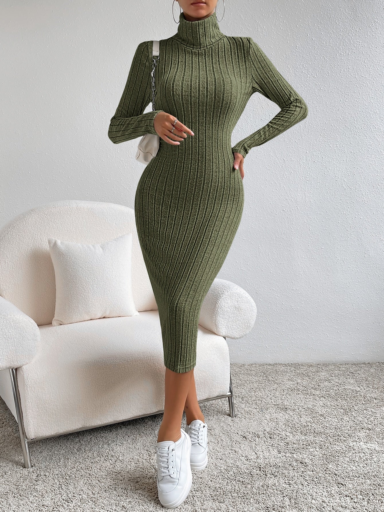 SHEIN Essnce Turtleneck Ribbed Knit Bodycon Dress