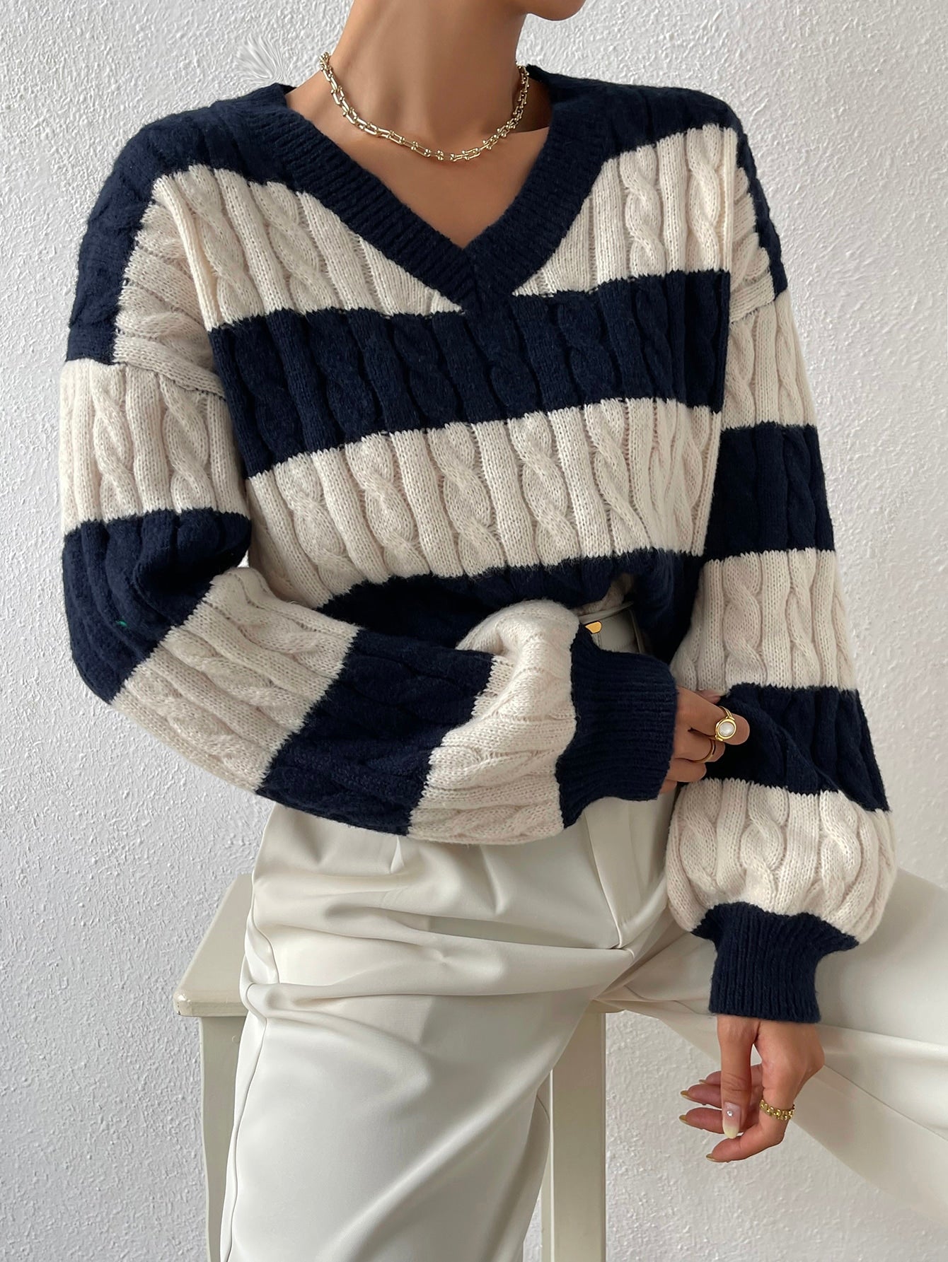 SHEIN Essnce Two Tone Drop Shoulder Sweater