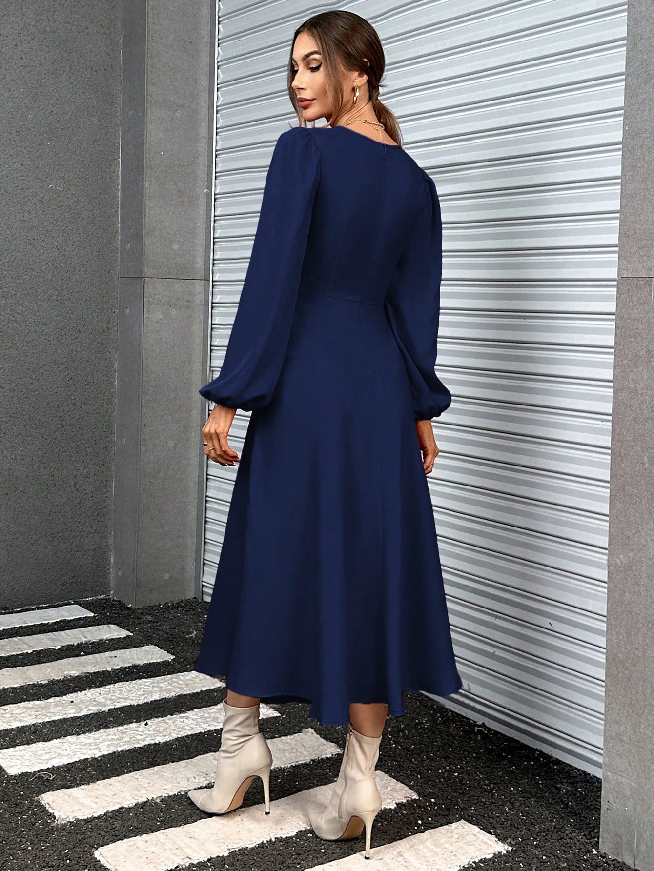 SHEIN Essnce Women Fall Plain Simple Everyday Long Sleeve Summer Dress