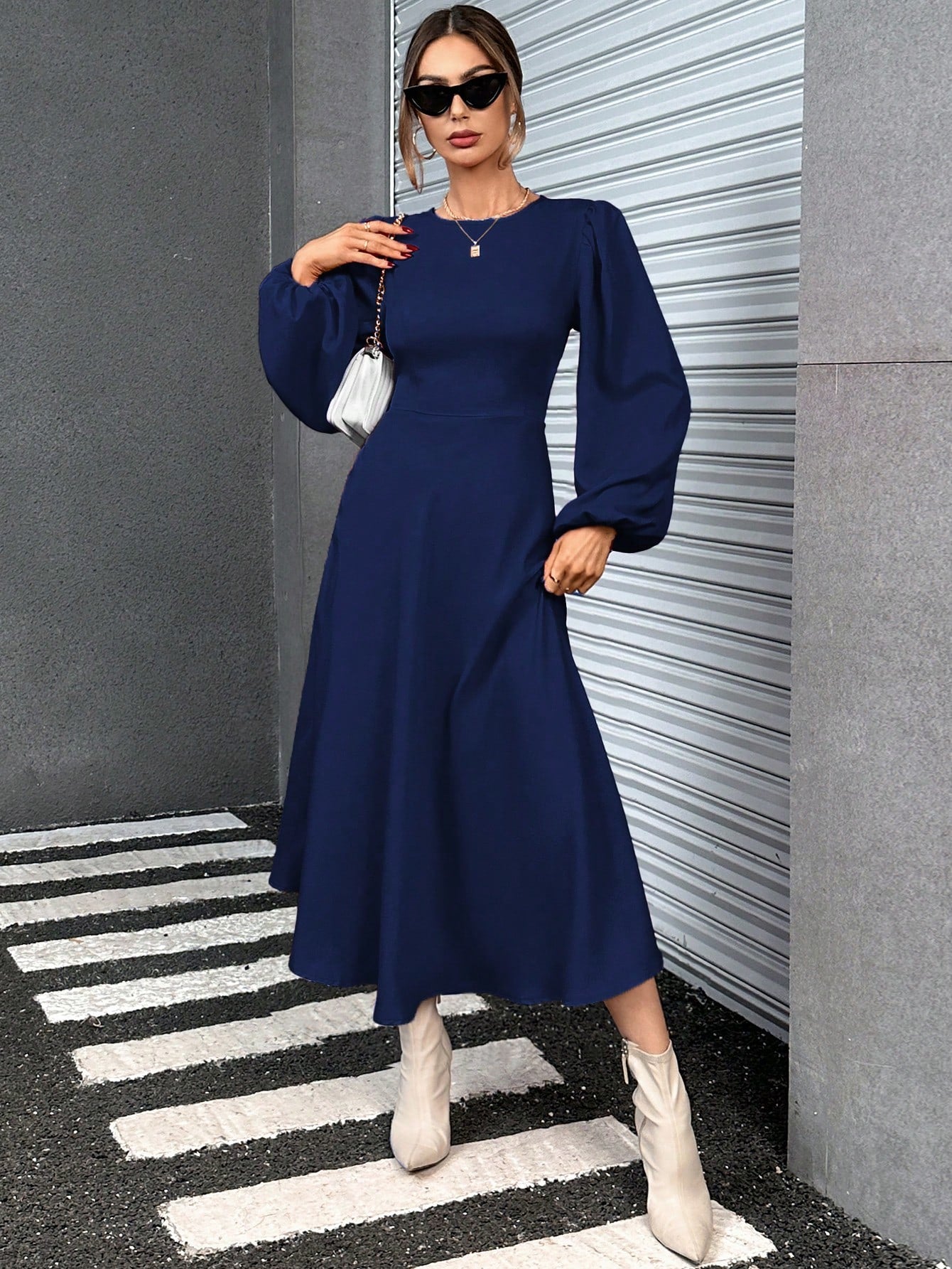 SHEIN Essnce Women Fall Plain Simple Everyday Long Sleeve Summer Dress