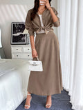 SHEIN Frenchy 2pcs/Set Casual Linen Relaxed Feeling Blouse & Skirt Set