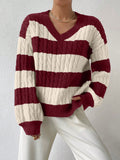 SHEIN Frenchy Two Tone Cable Knit Drop Shoulder Sweater