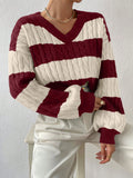 SHEIN Frenchy Two Tone Cable Knit Drop Shoulder Sweater