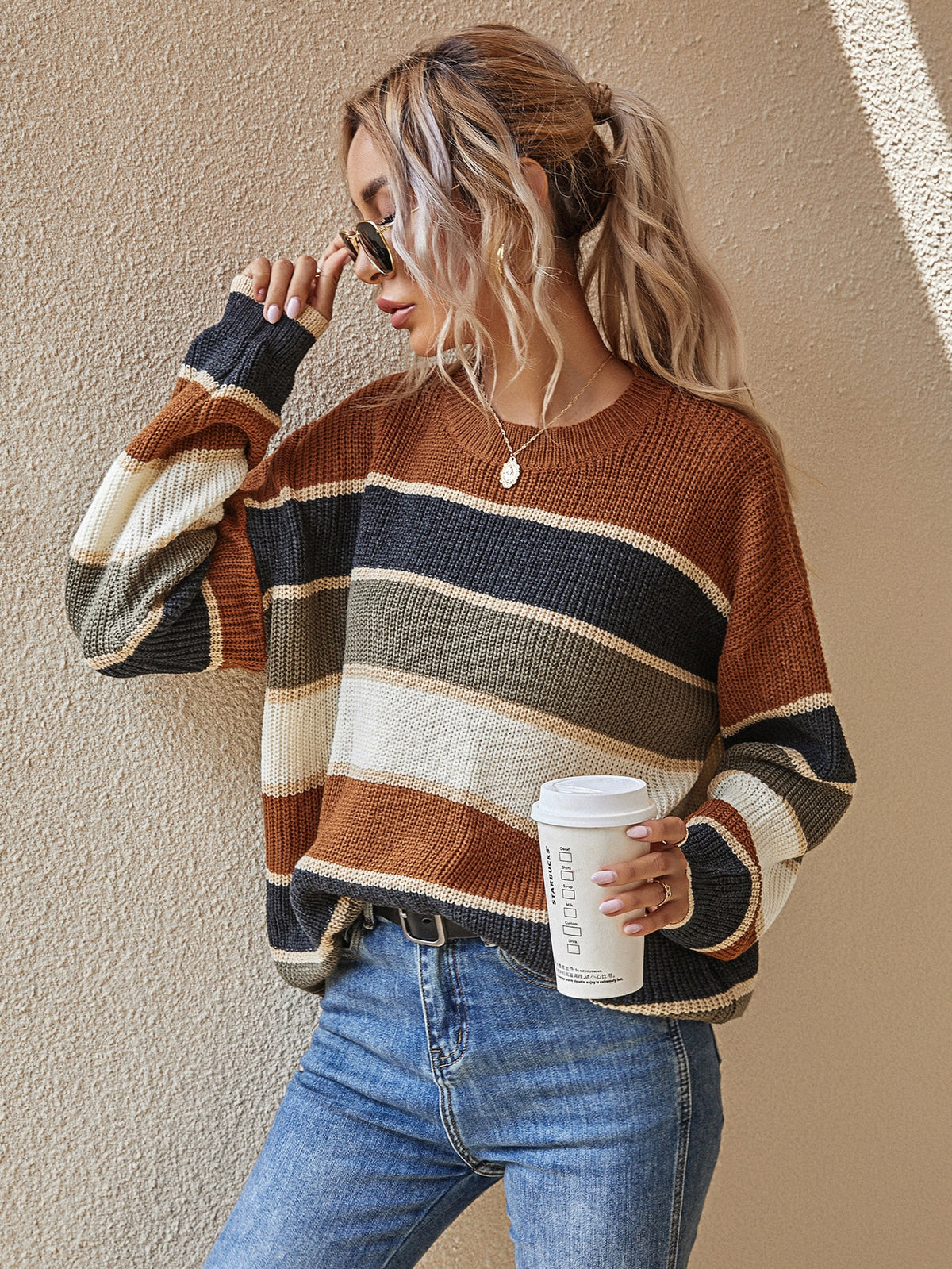 Striped Pattern Oversized Sweater