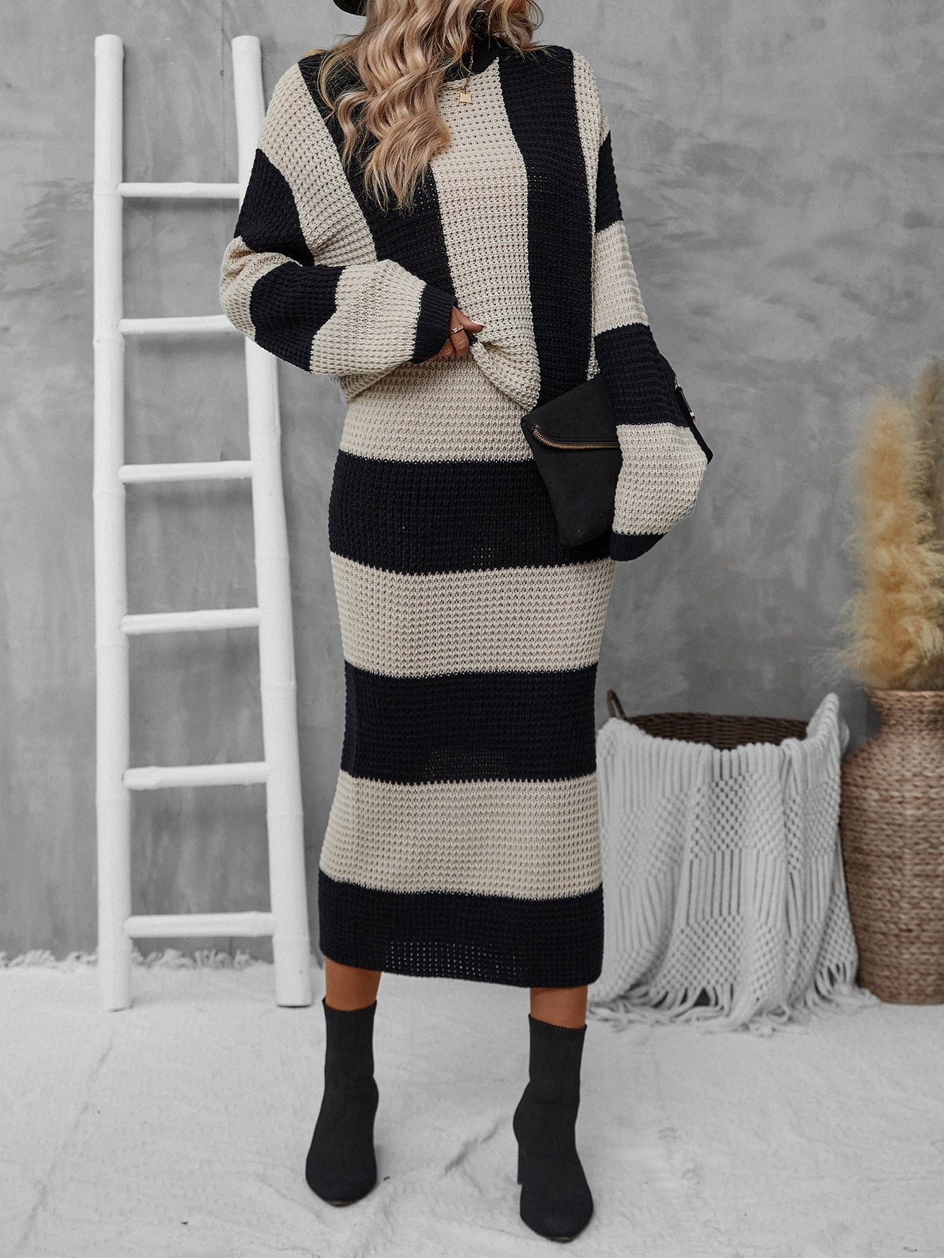 SHEIN LUNE Two Tone Drop Shoulder Sweater & Knit Skirt