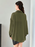 SHEIN LUNE Women Spring/Summer Casual Solid Color Loose Fit Drop-Shoulder Shirt