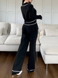 SHEIN Modely 2pcs Women Contrast Color Block Button Front Pocket Long Sleeve Top And Pants Set