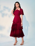 SHEIN Modely Butterfly Sleeve Layer Hem Chiffon Dress