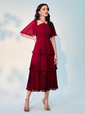 SHEIN Modely Butterfly Sleeve Layer Hem Chiffon Dress