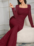 SHEIN Modely Elegant White Lace Slim Fit Long Dress