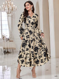 SHEIN Modely Floral Print Flounce Sleeve Ruffle Hem Dress