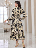 SHEIN Modely Floral Print Flounce Sleeve Ruffle Hem Dress