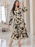 SHEIN Modely Floral Print Flounce Sleeve Ruffle Hem Dress