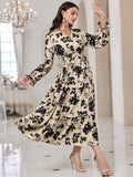 SHEIN Modely Floral Print Flounce Sleeve Ruffle Hem Dress