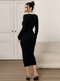 SHEIN Modely Women Colorblock Crew Neck Long Sleeve Bodycon Sweater Dress