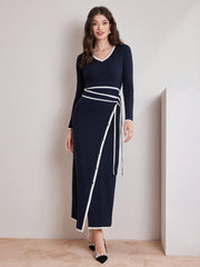 SHEIN Modely Women's Contrast Trim Wrap Hem Sweater Dress