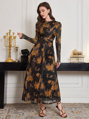 Women's Elegant Tie-Dyed Printed Twist Waist Dress