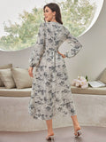 SHEIN Modely Women's Floral Printed Lantern Sleeve Dress