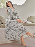 SHEIN Modely Women's Floral Printed Lantern Sleeve Dress