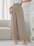 SHEIN Modely Women's Solid Color Wide Leg Pants With Pockets