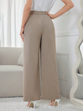 SHEIN Modely Women's Solid Color Wide Leg Pants With Pockets