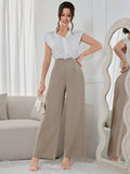 SHEIN Modely Women's Solid Color Wide Leg Pants With Pockets